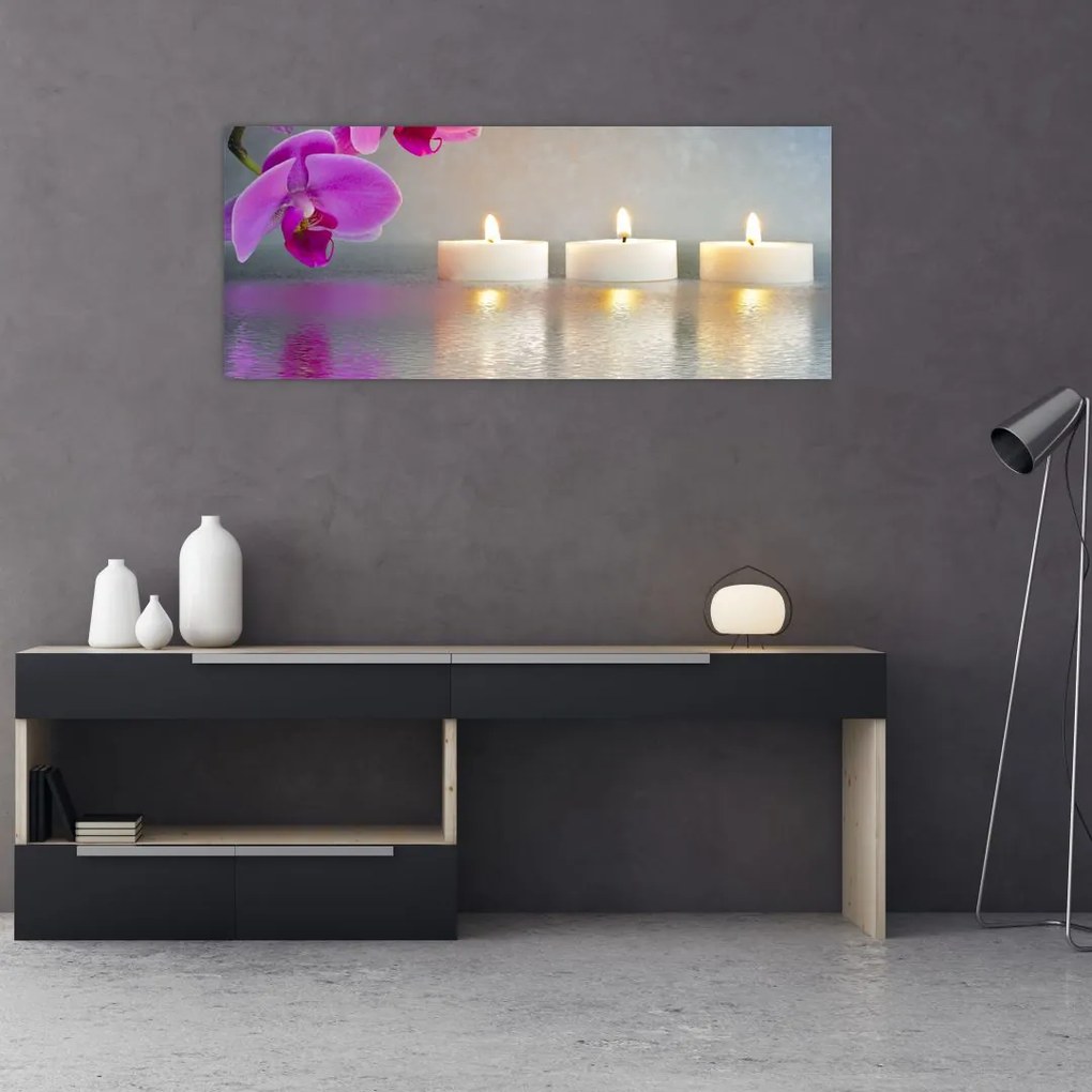 Tablou cu lumânări pe apă (120x50 cm)