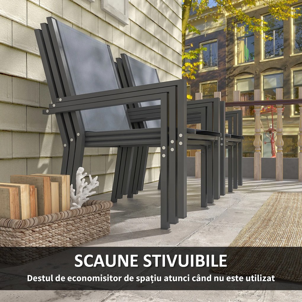 Outsunny Set de Grădină cu Masă și 6 Scaune Stivuibile, 7 Piese, Gri Deschis | Aosom Romania