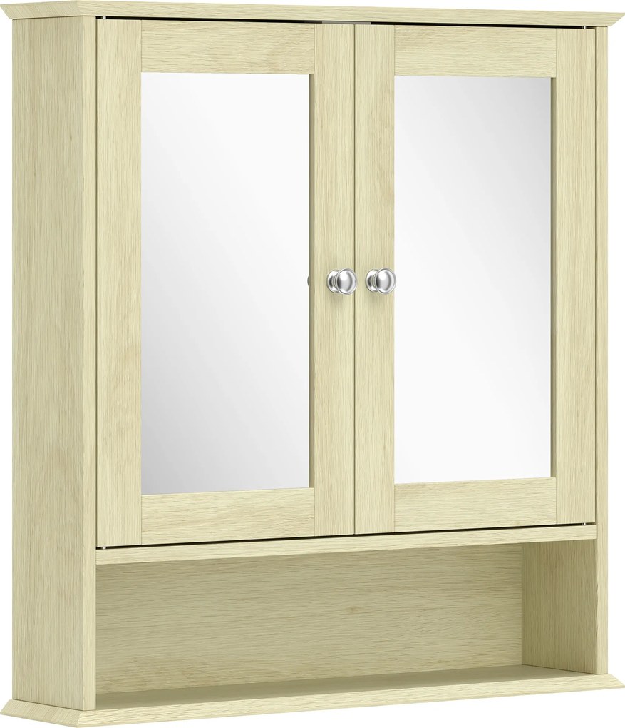 kleankin Dulap de perete pentru baie cu oglindă, 56 x 13 x 58 cm, mobilier de baie cu uși-oglindă duble, efect lemn natural | Aosom Romania