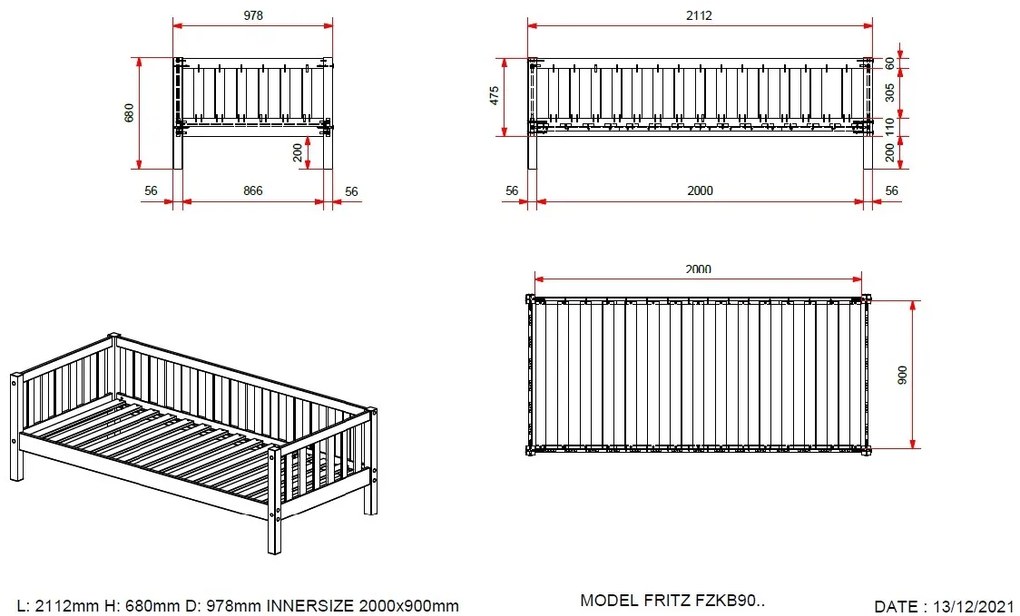 Set FRITZ format dintr-un Pat copii (90x200) și un sertar.
