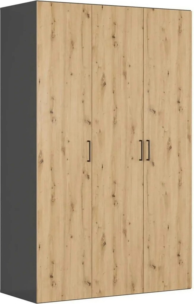 Dulap FLEX, gri grafit/stejar artisan, PAL, cu 3 usi, 150x66x240 cm