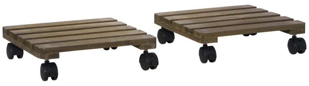 Outsunny Lot de 2 suporturi pentru plante pătrate, purtător de plante cu roți, suport pentru ghivece, pentru interior și exterior | Aosom Romania