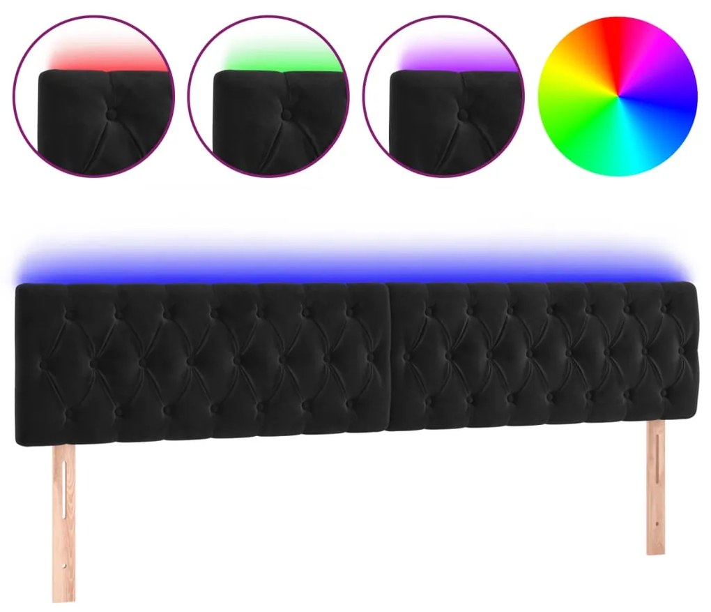 3122016 vidaXL Tăblie de pat cu LED, negru, 200x7x78/88 cm, catifea