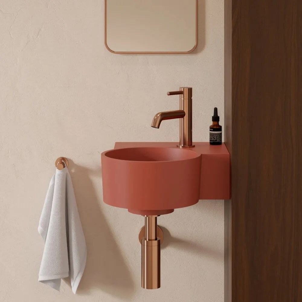 Lavoar suspendat Omnires Ovo M+ compozit terracotta mat 33x34 cm dreapta