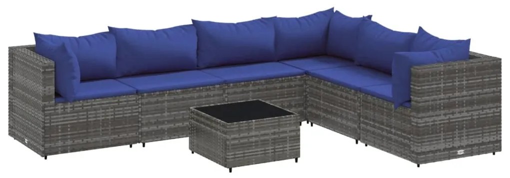 3308151 vidaXL Set mobilier de grădină cu perne, 7 piese, gri, poliratan