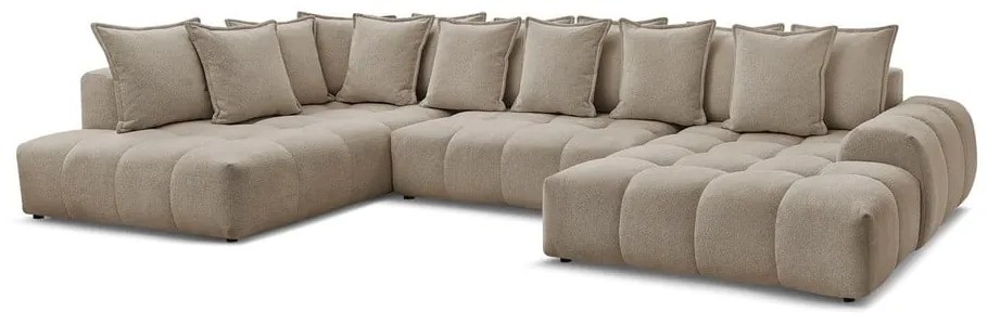 Colțar taupe extensibil/cu spațiu de depozitare cu tapițerie din chenille (cu colț pe partea stângă/în formă de "U") Everest – Bobochic Paris