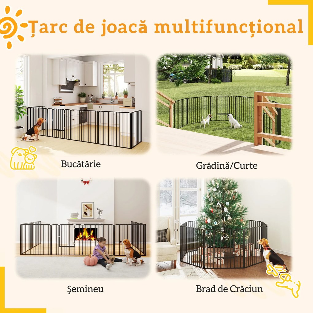 Pawhut tarc Joaca Caini – 6 Panouri Metalice, Rezistent Interior/Exterior | Aosom Romania