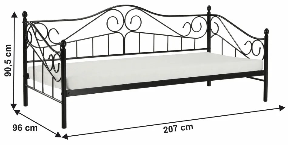 Pat de o persoană 90 cm Danina (negru) (cu somieră). 1016019