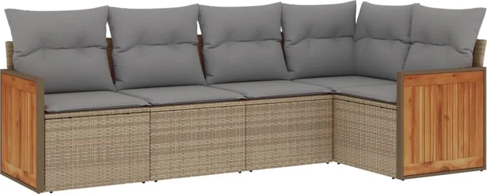 vidaXL Set canapele de grădină cu perne, 5 piese, bej, poliratan