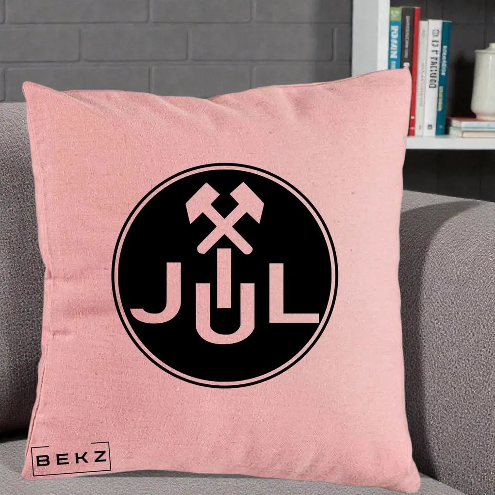 Perna Personalizata JUL Jiul Lupeni Fotbal, 40x40 cm, Roz, Husa Detasabila, Perna Inclusa, BEKZ®
