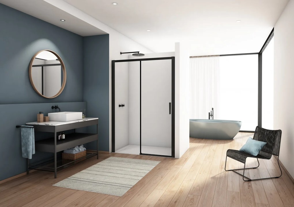 Usa culisanta de dus in nisa, 1400 mm, negru mat, doua elemente, Ronal Divera 1400 mm