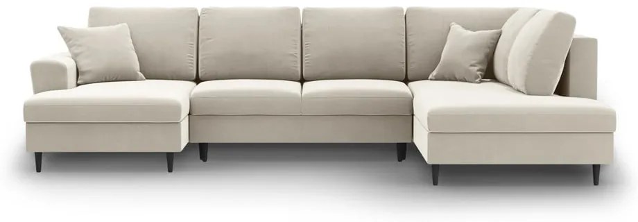 Colțar bej extensibil, cu spațiu de depozitare cu tapițerie din catifea (cu colț pe partea dreaptă-în formă de "U") Kyoto – Cosmopolitan Design