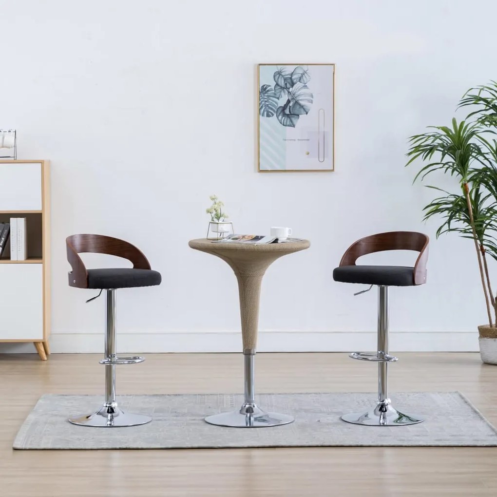 vidaXL Scaune de bar 2 buc. gri închis, material textil &amp; lemn curbat