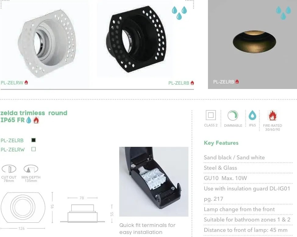 Spot incastrabil rezistent foc protectie IP65 Zelda Trimless Round alb