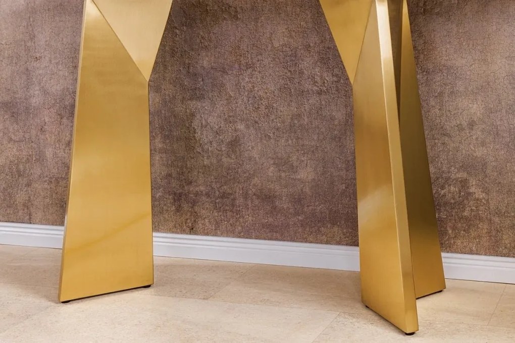 Consola design modern, Metal, Auriu, Marmura, Alb, EXTRAVAGANCIA 140cm
