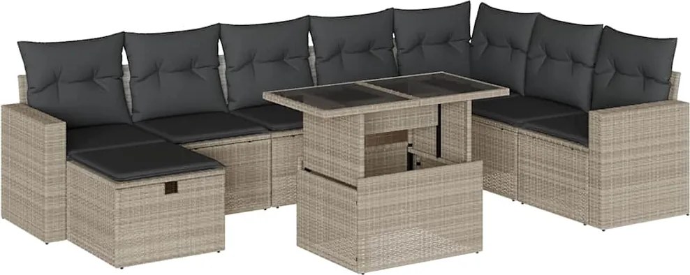 vidaXL Set canapele de grădină cu perne, 9 piese gri deschis poliratan