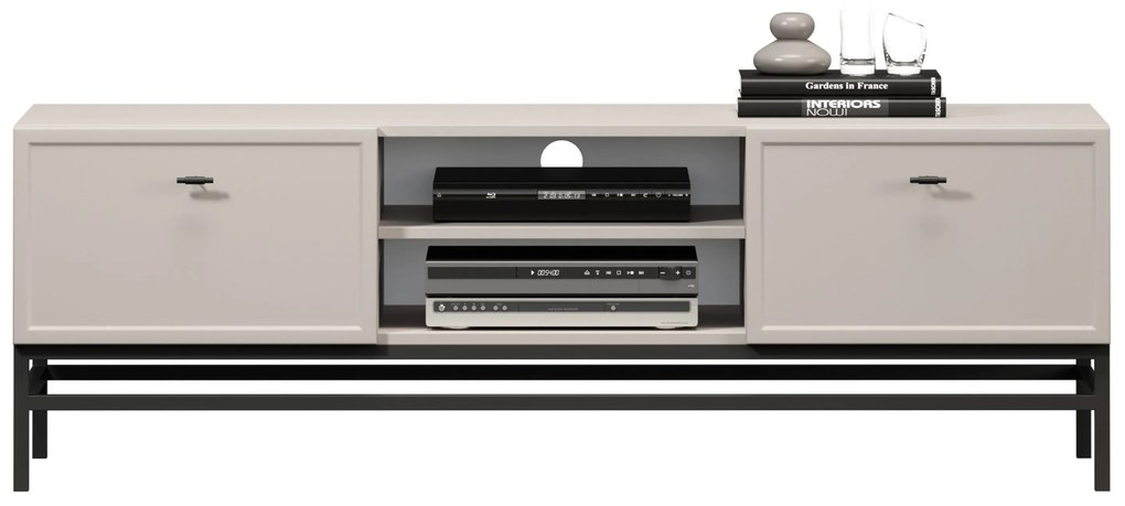 Comodă TV cu sertare Lorini 150 cm - cașmir / mânere negre T-bar / cadru