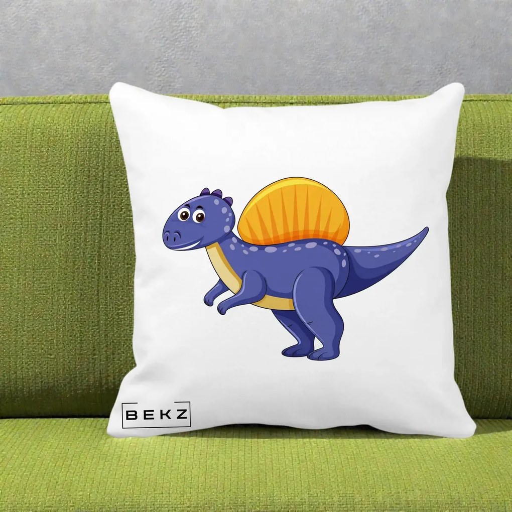 Perna Decorativa Spinozaur Kawaii, 40x40 cm, Alba Mata, Husa Detasabila, Perna Inclusa, BEKZ®