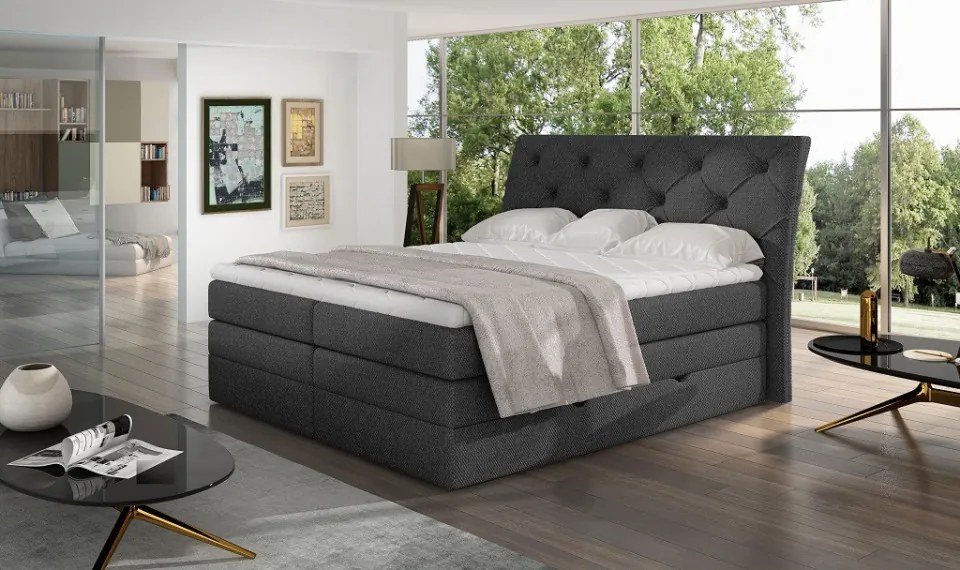 Pat tapitat boxspring, cu spatiu pentru depozitare, 160 x200, Mirabel 161, Eltap (Culoare: Albastru inchis / Kronos 09)