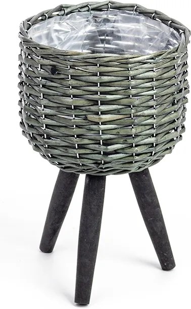 Ghiveci flori decorativ din bambus verde negru Ø20x17/33h