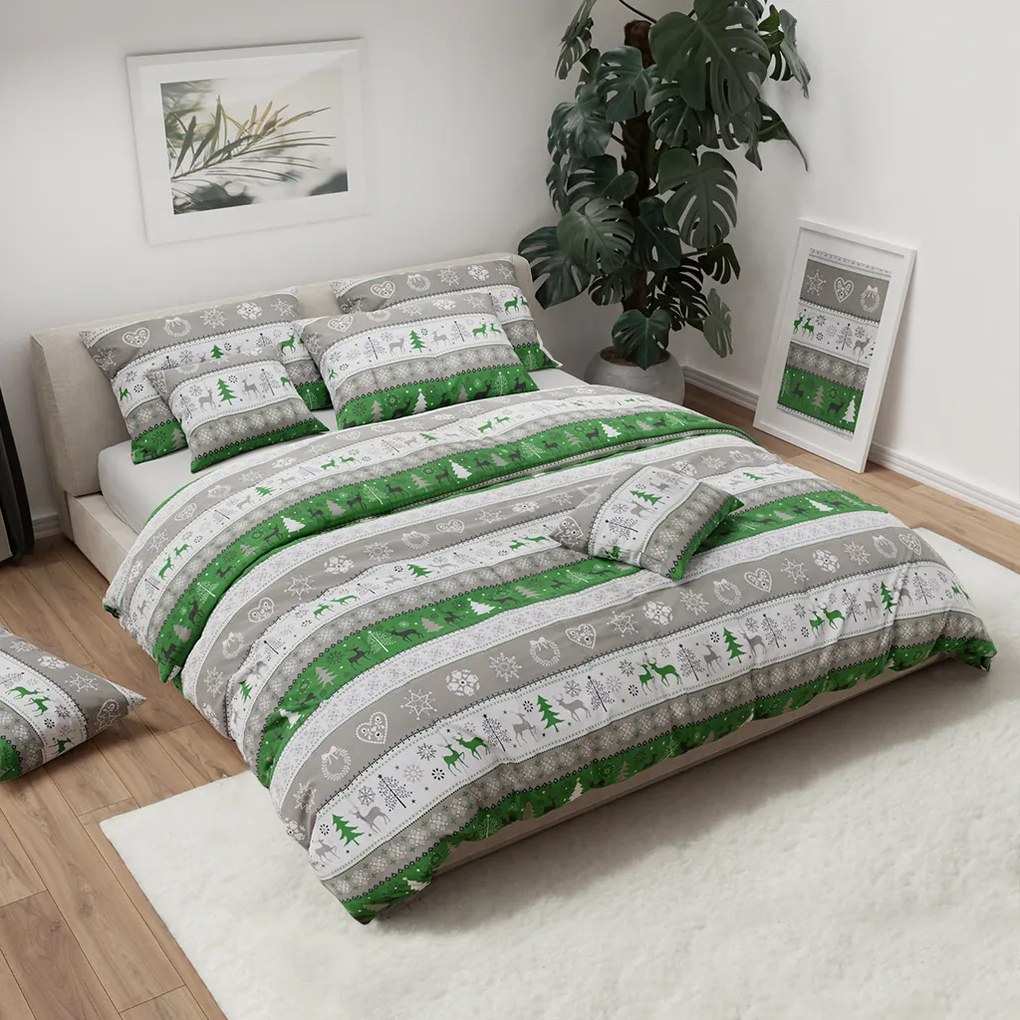 Lenjerie de pat din bumbac WINTER REINDEER verde Dimensiune lenjerie de pat: 70 x 90 cm | 140 x 200 cm