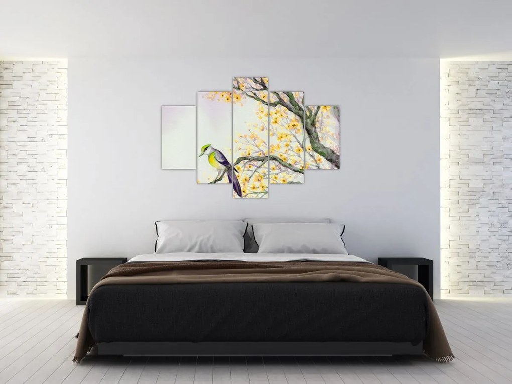 Tablou - Pasăre în copac,acuarelă (150x105 cm)