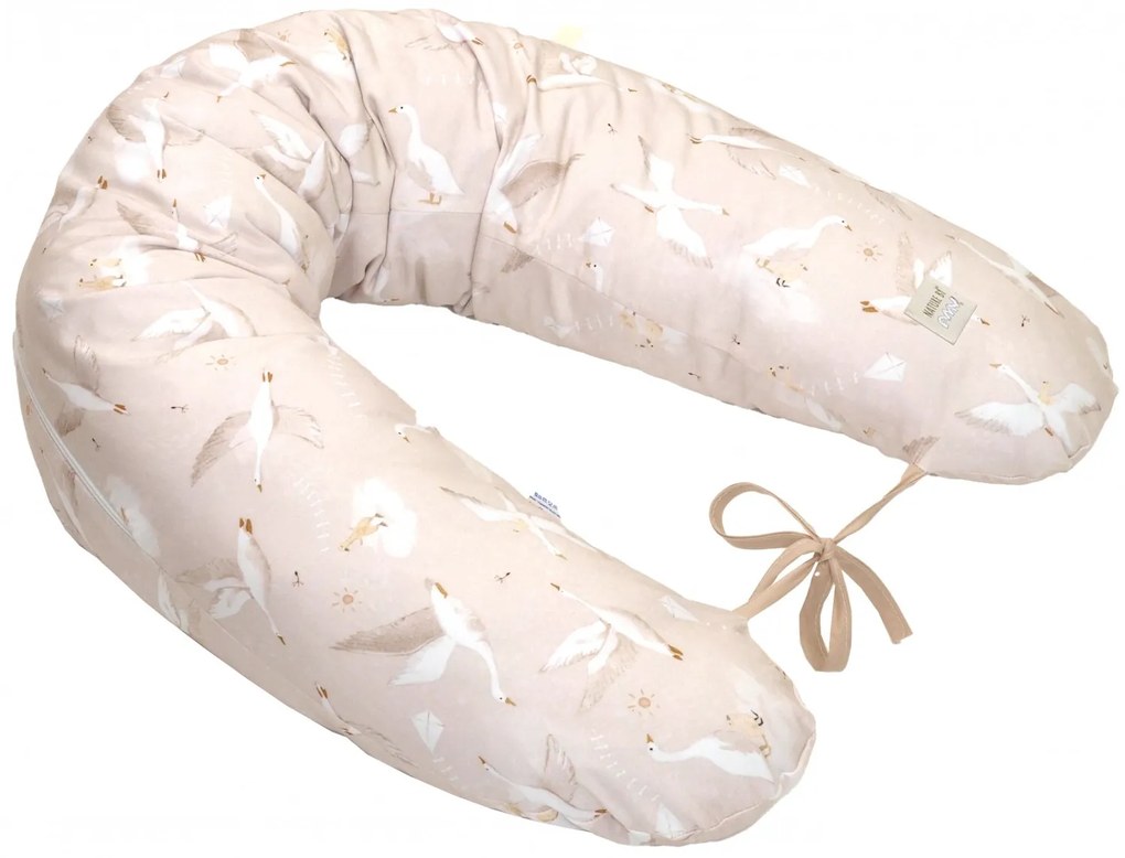 Perna pentru gravide si alaptare, husa detasabila din bumbac 100% si umplutura antialergica BabySoft  , Gasca Bej, Amy