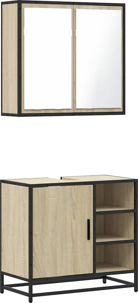 vidaXL Set mobilier de baie, 2 piese, stejar sonoma, lemn prelucrat
