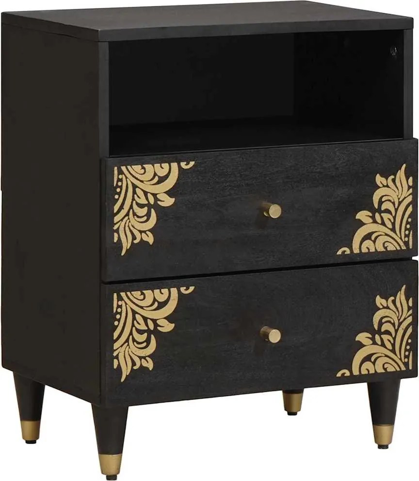 vidaXL Dulap de noapte Negru 50 x 33 x 62 cm Lemn de mango solid