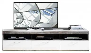Comoda TV din pal si MDF, cu 1 sertar si 2 usi Krone Large Alb / Natur, l210xA48xH50 cm