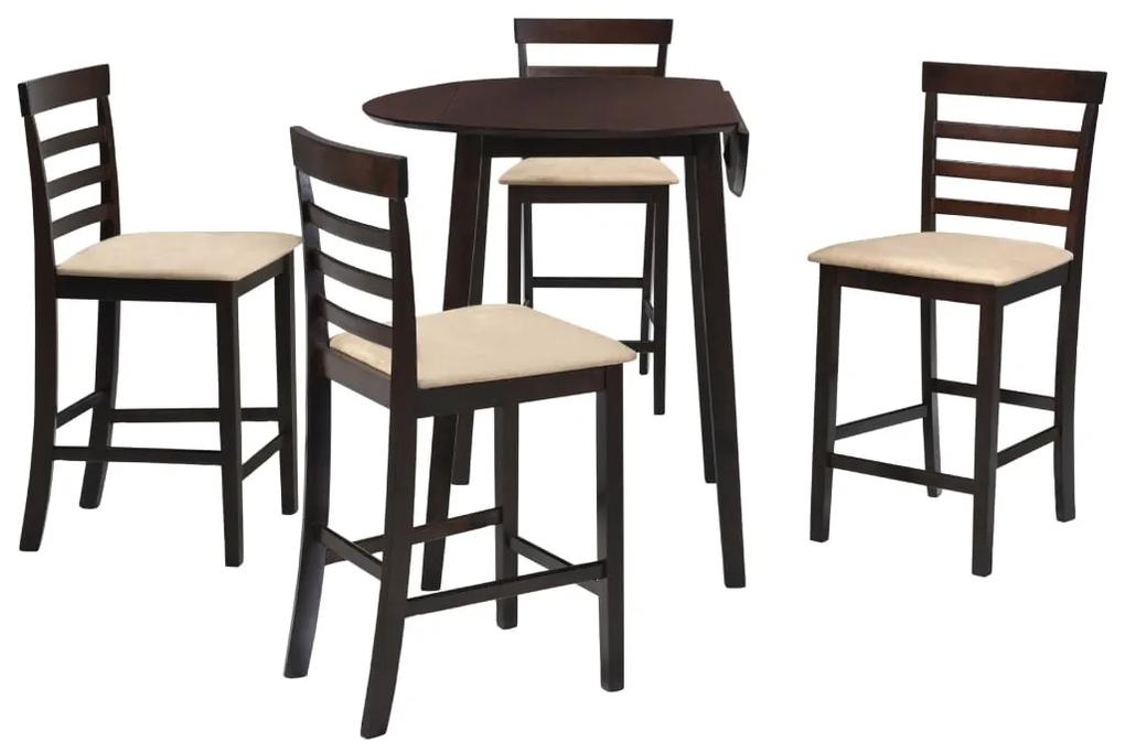 Set masa si scaune de bar, 5 piese, lemn masiv, maro inchis