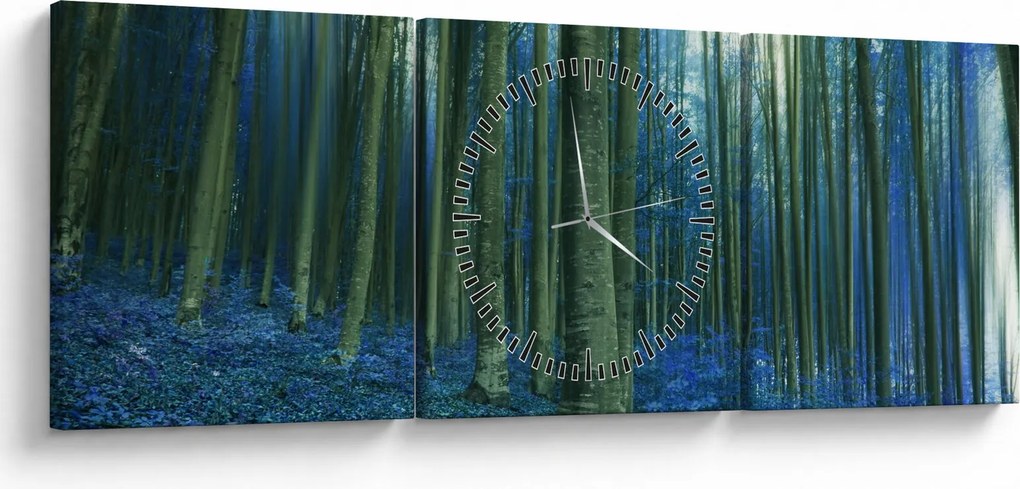 Tablou - Pădure albastră (cu ceas) (90x30 cm)