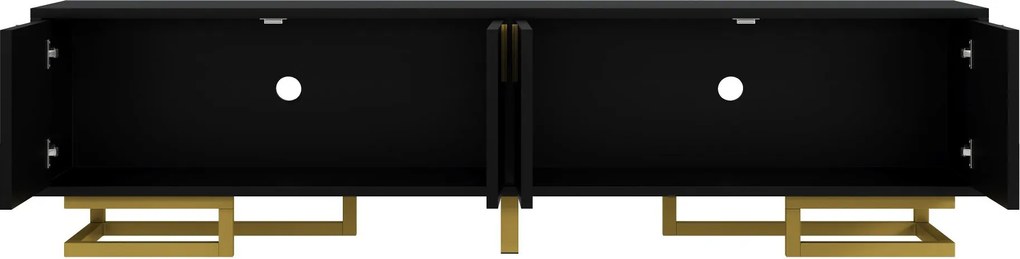 Comodă TV, mânere și picioare aurii, picioare reglabile, 160x38x44,5 cm, Negru