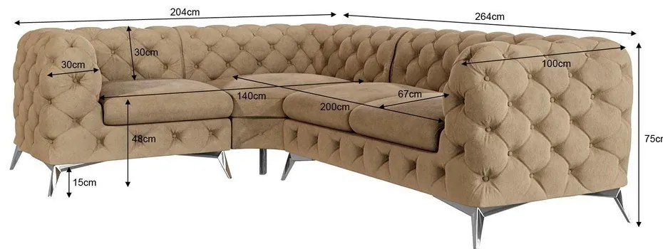 Colțar maro deschis cu tapițerie din catifea (cu colț pe partea stângă/în formă de ”L”) Chelsea – Ropez