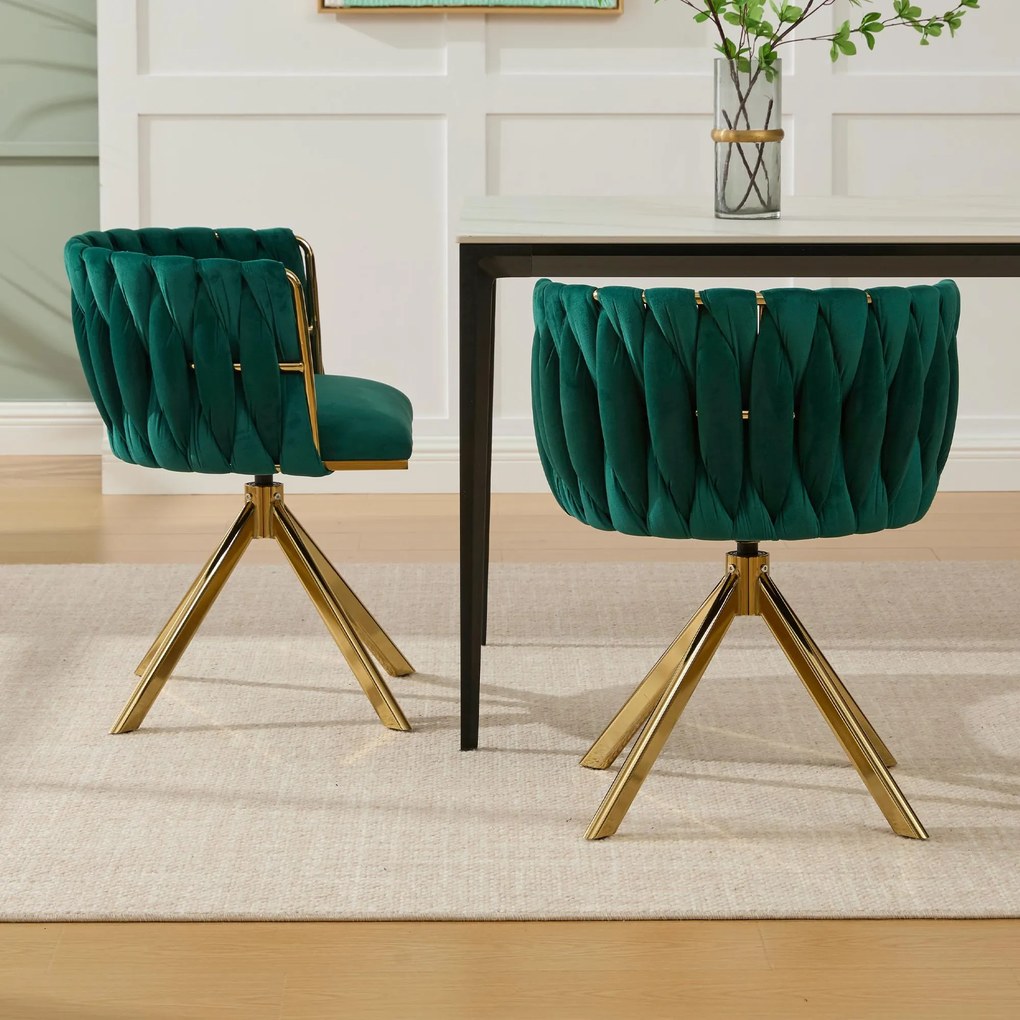 Set de 2 scaune pivotante din catifea, Smarald | Aosom Romania