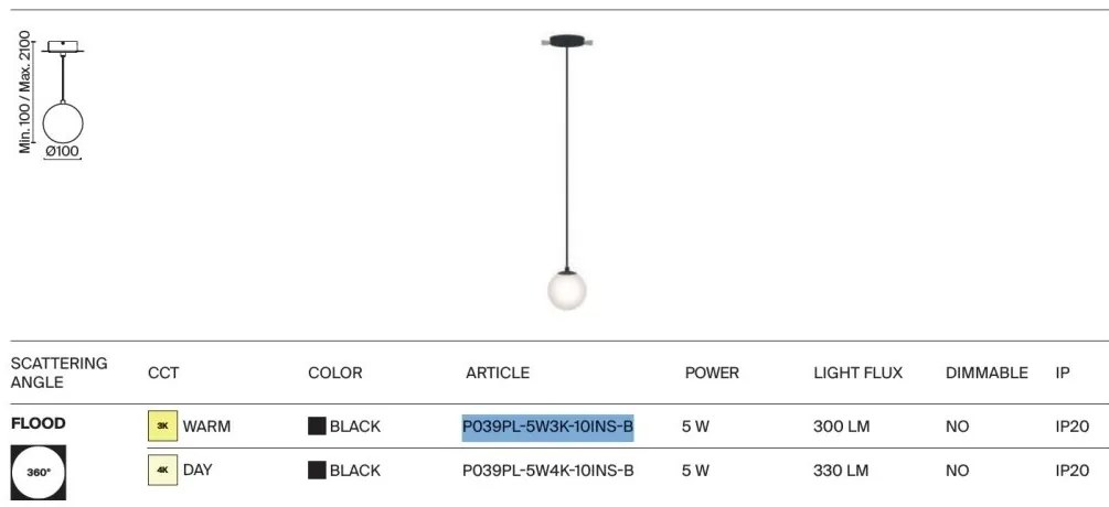 Pendul LED incastrabil design tehnic Luna negru, 3000K