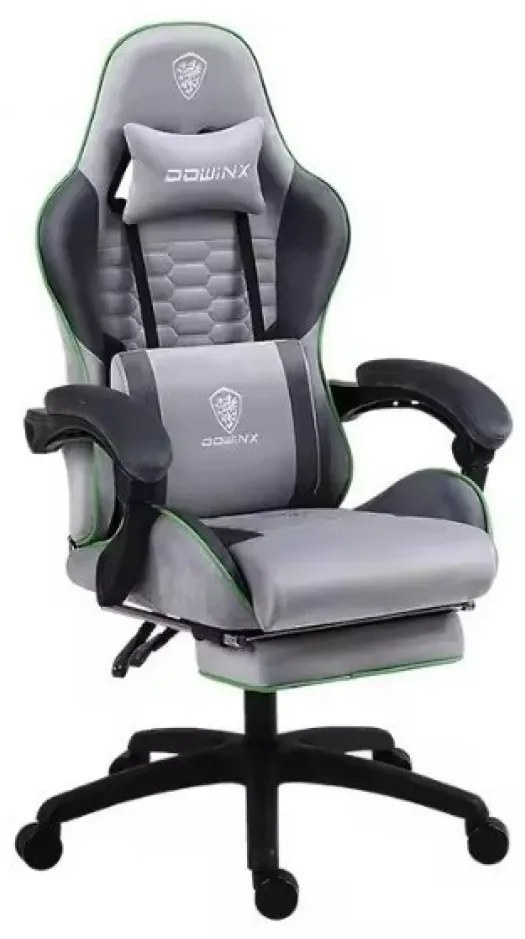 RESIGILAT- DOWINX Scaun gaming, ergonomic, suport lombar cu masaj, spătar reglabil, tetieră, suport pentru picioare, rezistent 150 kg, material textil, Gri