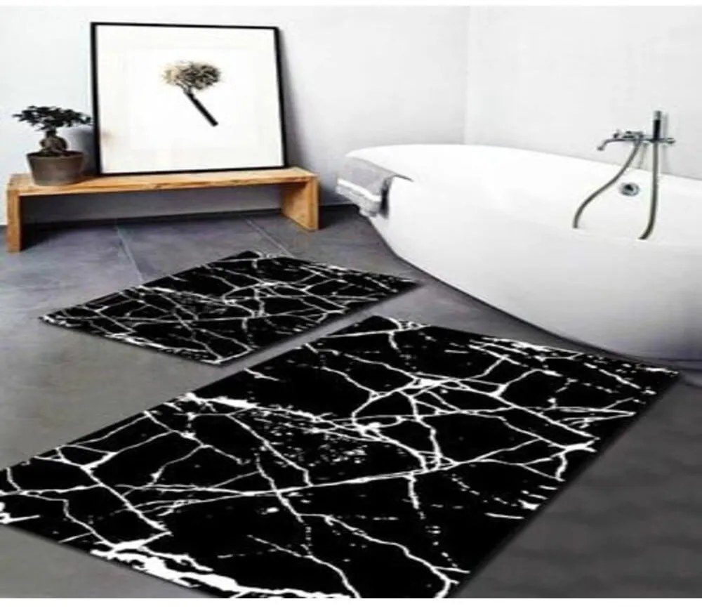 Set 2 covorașe de baie Mila Home Marble, negru-alb