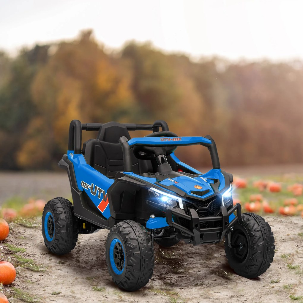 AIYAPLAY Mașină Electrică UTV pentru Copii 12V cu Centură, Telecomandă, Suspensii, USB, 3-7 km/h, 3-5 Ani, Albastru | Aosom Romania
