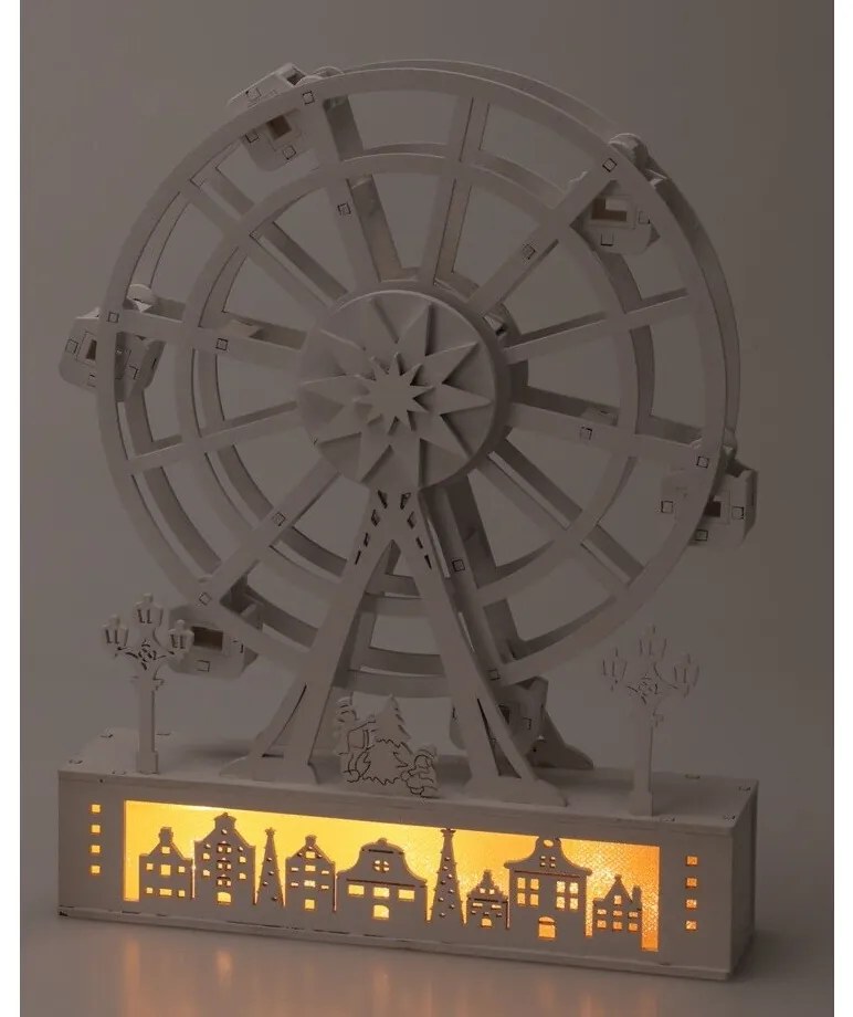 Decorațiune rotativă luminoasă de Crăciun Orașul, 26,5 x 5,5 x 20 cm, 4x LED, lemn