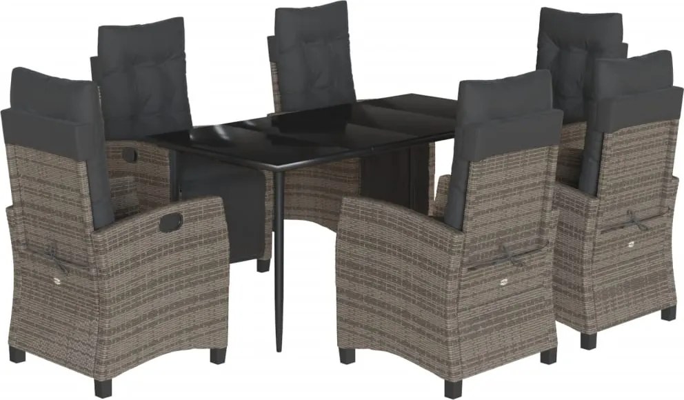 vidaXL Set mobilier de grădină cu perne, 7 piese, gri, poliratan