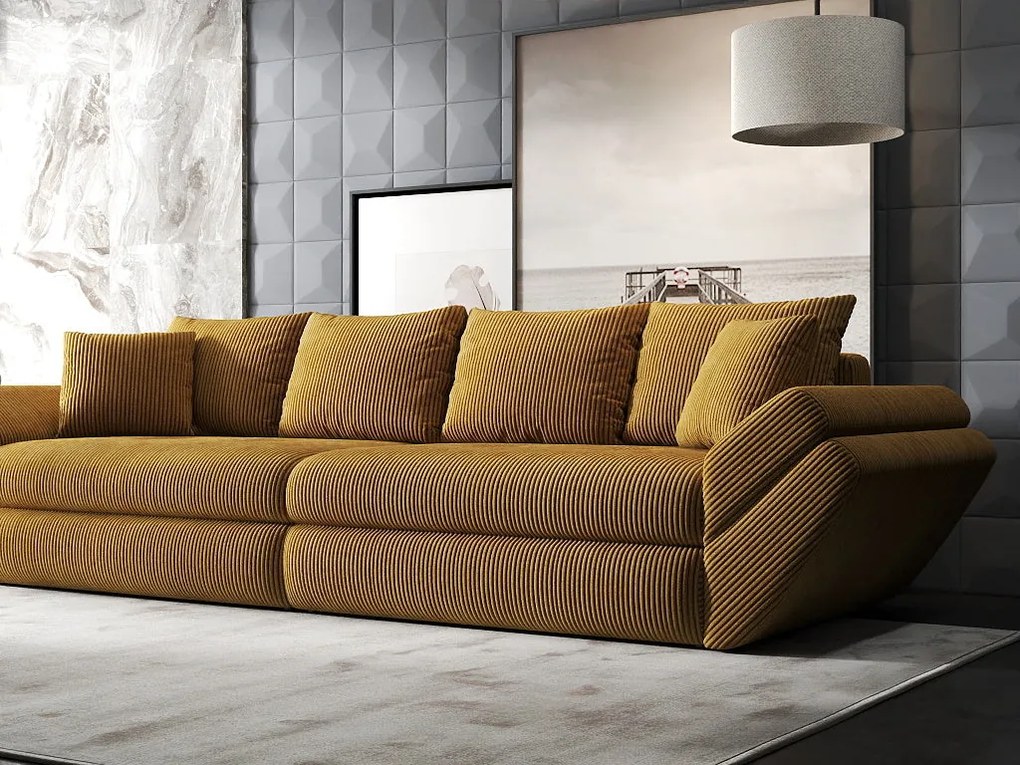 Canapea extensibilă dumonde cu ladă de depozitare si sezut confortabil din spuma high-density, Loana Zoom Mustar 300x100 cm