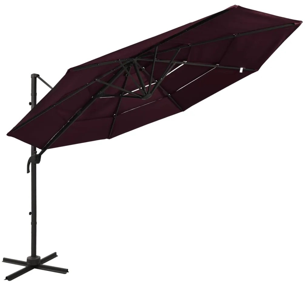 vidaXL Umbrelă soare cu 4 niveluri, stâlp aluminiu, roșu bordo, 3x3 cm