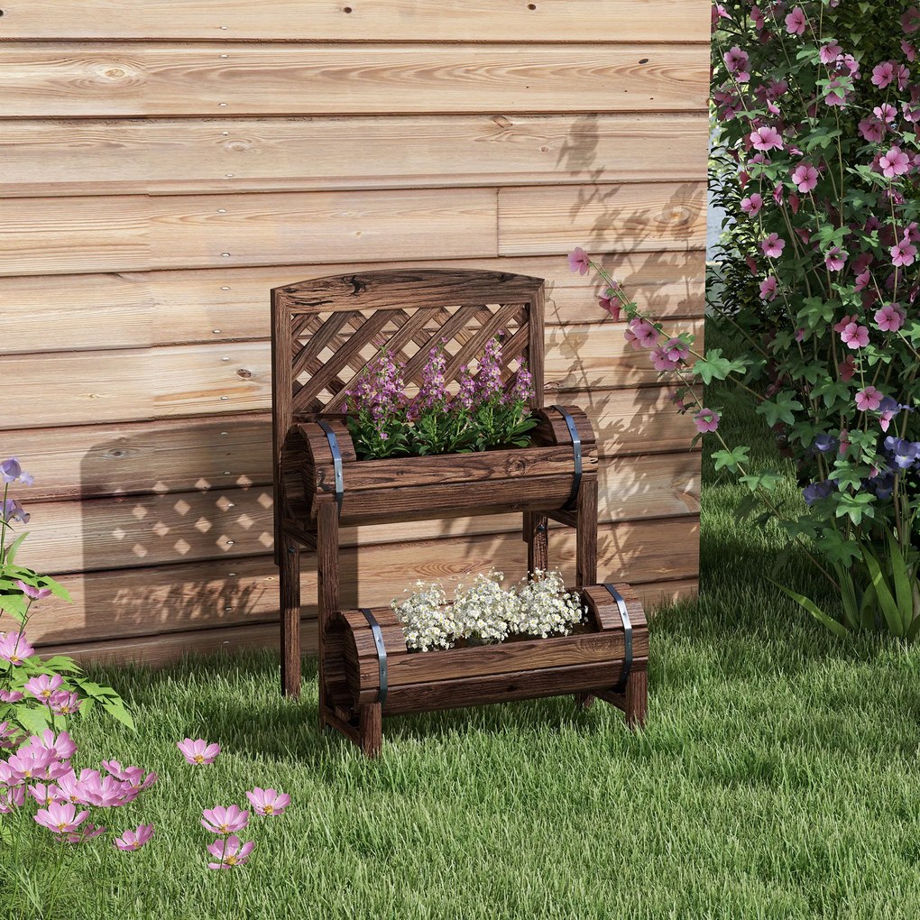 Outsunny Strat de Gradină Înălțat cu Grilaj pe 2 Nivele, Jardinieră din Lemn cu Picioare și Orificii de Scurgere | Aosom Romania