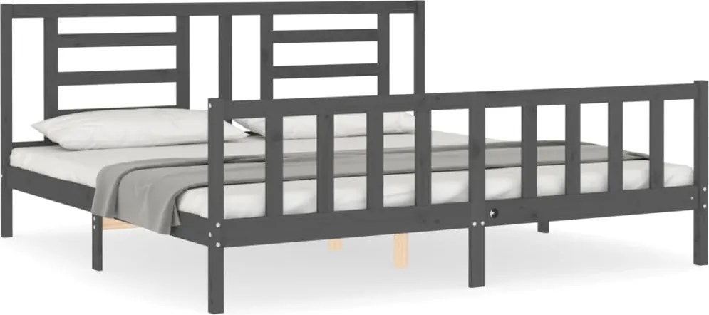 vidaXL Cadru pat cu tăblie 200x200 cm, gri, lemn masiv