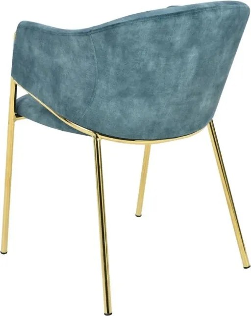 Set de 2 scaune aspect retro, Metal Auriu, Catifea Turcoaz, NOBLESSE A-47581 VC