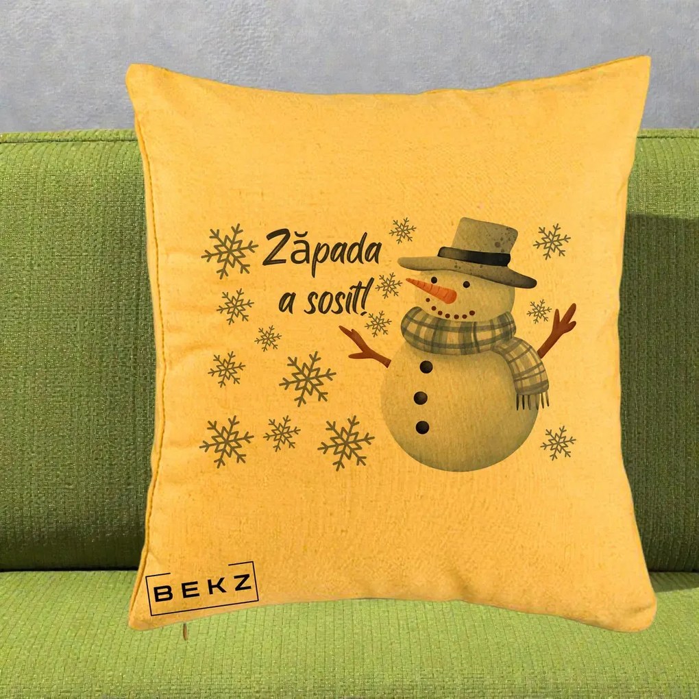 Perna Decorativa Zapada a Sosit Om de Zapada, 40x40 cm, Galben, Husa Detasabila, Perna Inclusa, BEKZ®