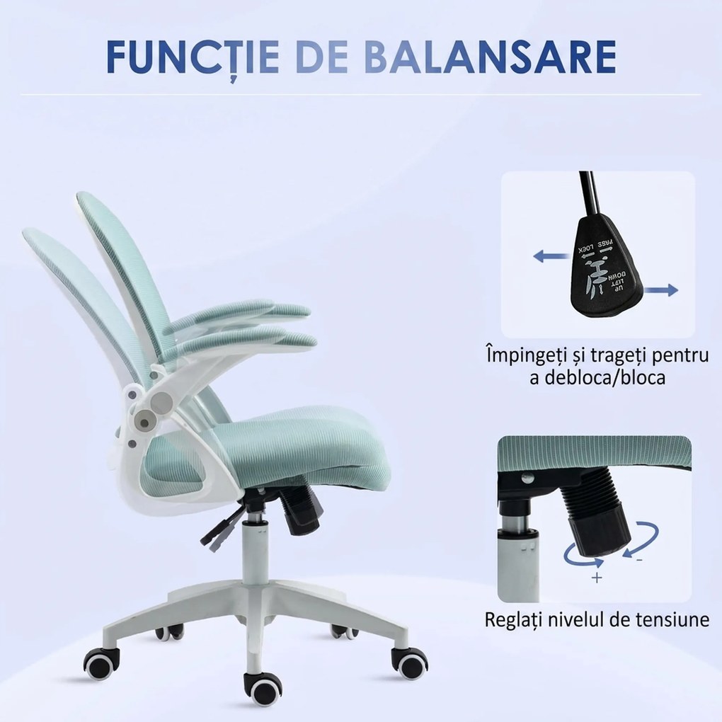 Vinsetto Scaun Birou Ergonomic Albastru Dimensiuni Variabile Suport Lombar Integrat | Aosom Romania