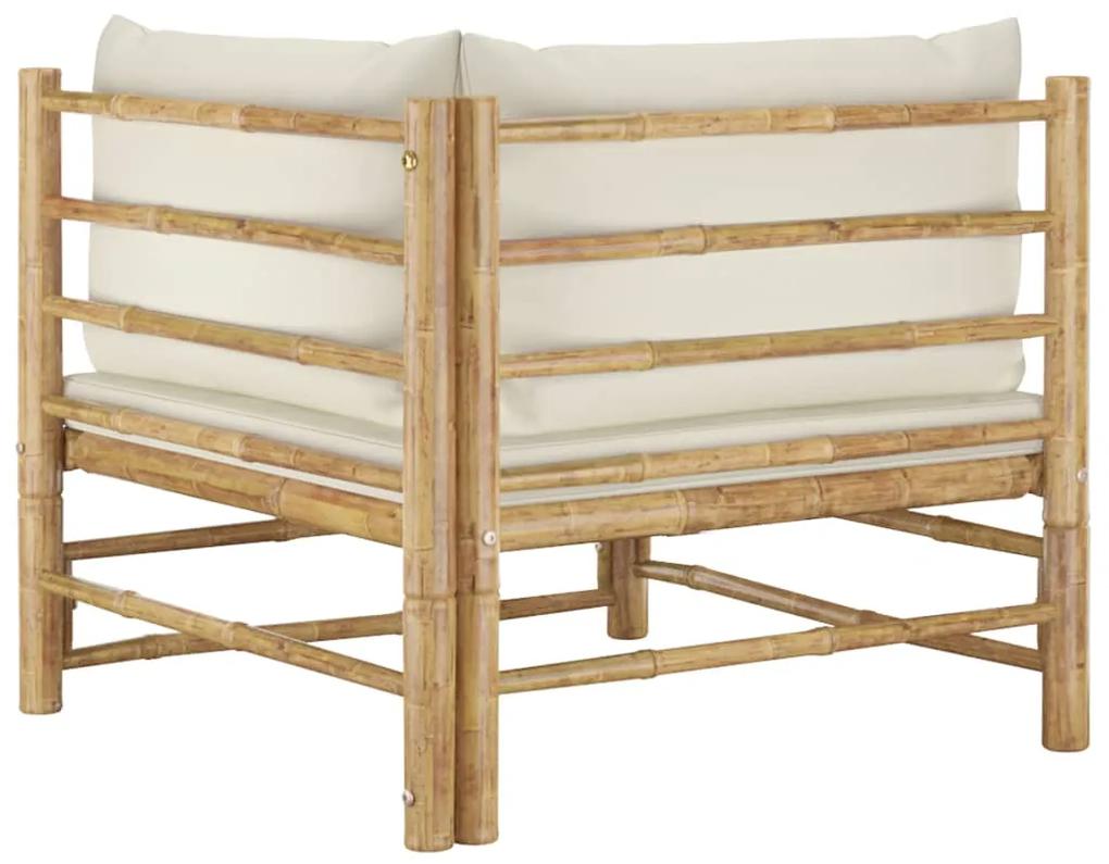 Set mobilier de gradina, 2 piese, perne alb crem, bambus Crem, Canapea de colt (2 buc.), 1
