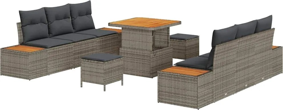 vidaXL Set de canapele pentru grădină 9 pcs Gri poliratan